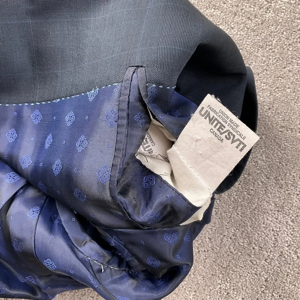Peter Millar Paul Simon Jacket Men Gray Blue Plaid‎ 2 Button Blazer Canada